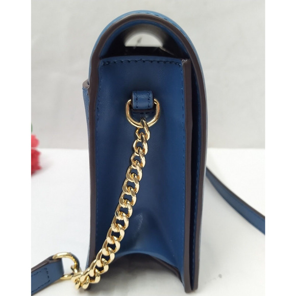 Michael Kors Jet Set Blue Leather Flap Closure Chain Strap Crossbody Bag - Picture 15 of 16